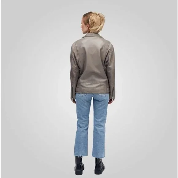 Bod & Christensen Lauren Leather Motorcycle Jacket Gunmetal Women's XS New - Picture 8 of 8